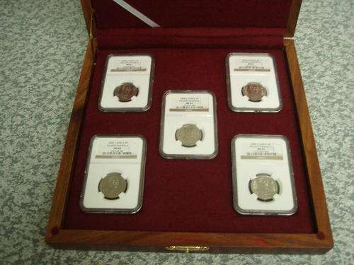 Mandela 2000 5 piece set in a lovely solid Kiaat  display case, MS61-MS65 All NGC Graded